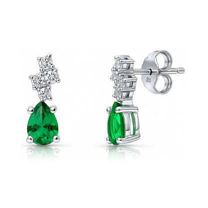 Cluster Emerald-Green CZ Stud Earrings in Sterling Silver