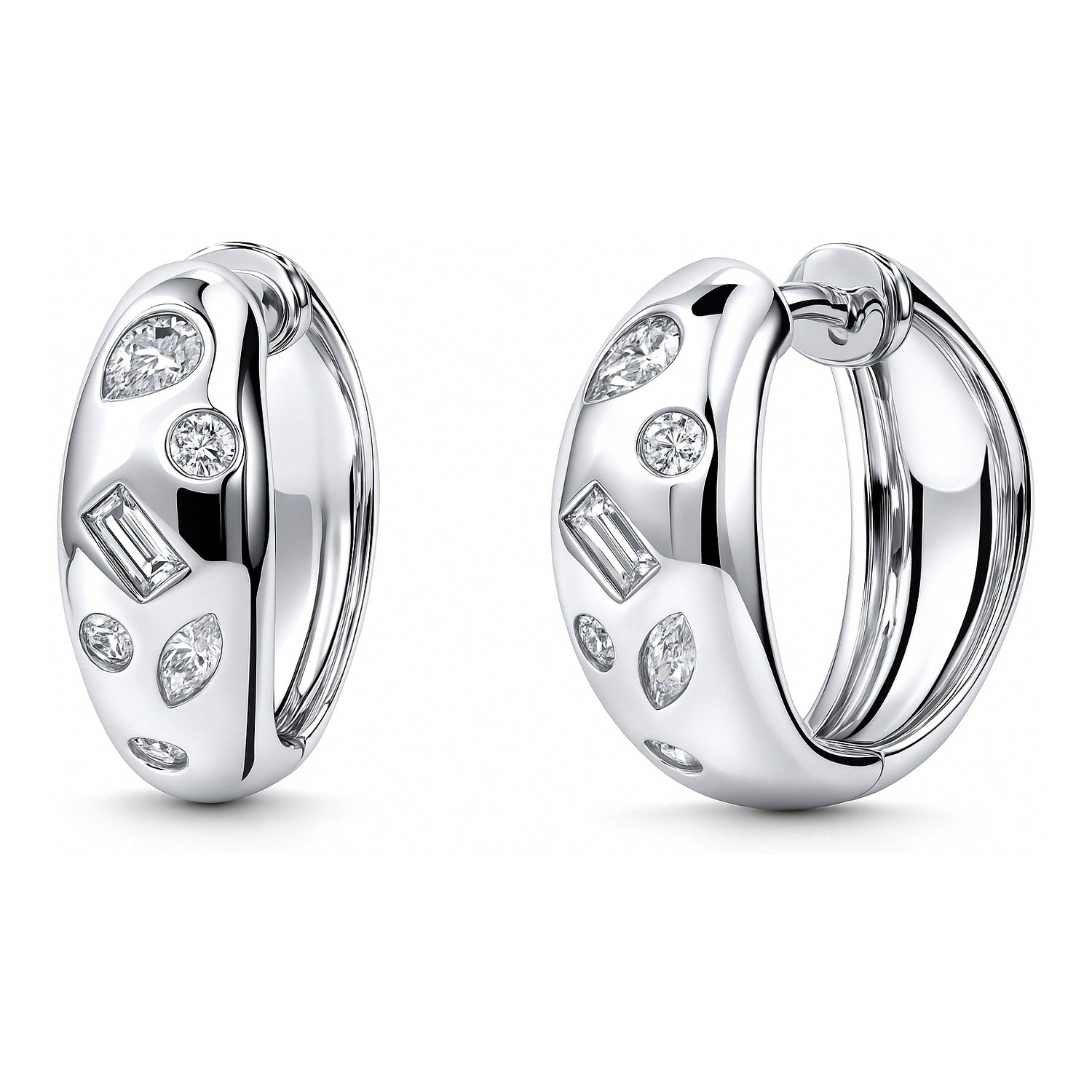 Dome CZ Small Hoop Earrings in Sterling Silver 0.8 inch, 1 of 8