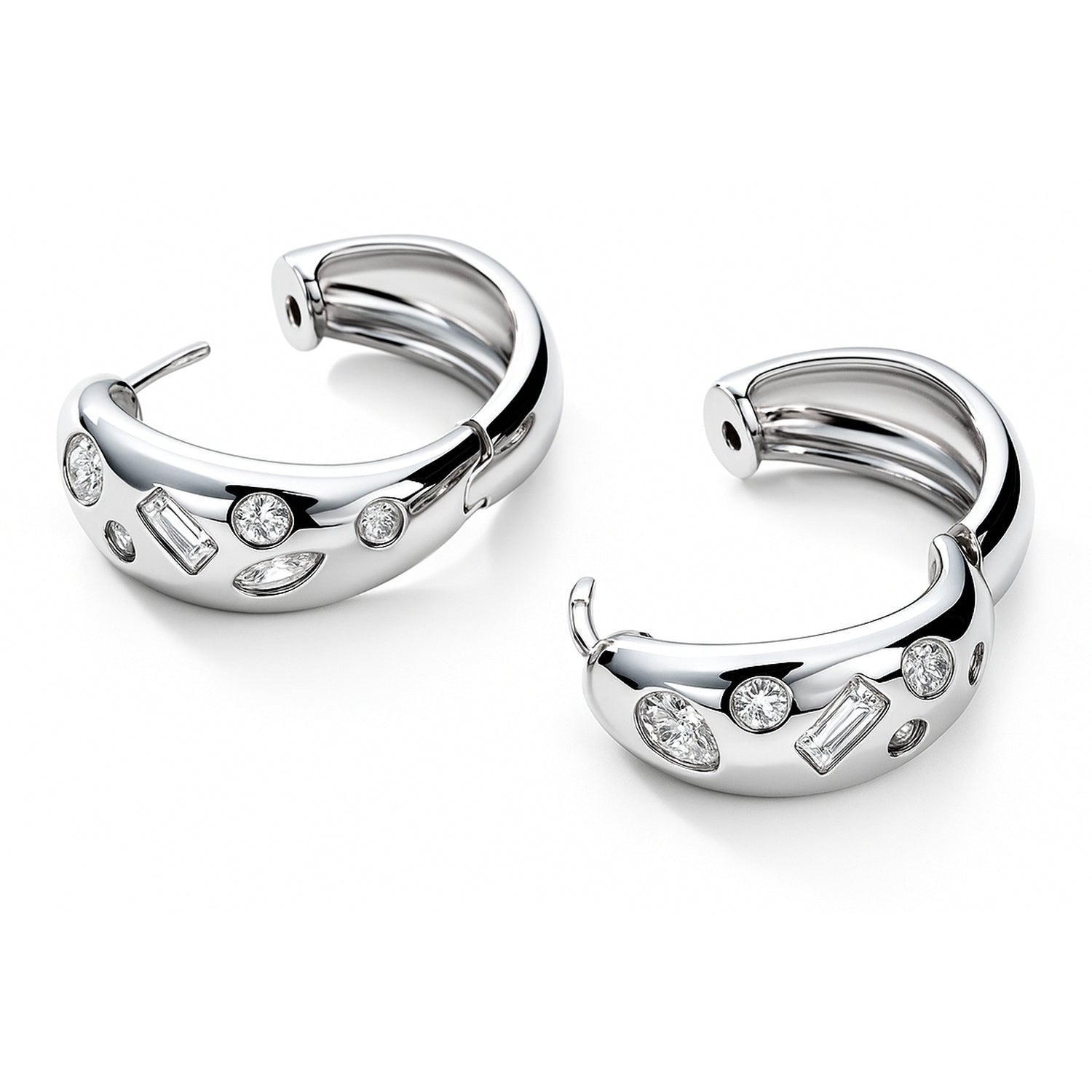 Dome CZ Small Hoop Earrings in Sterling Silver 0.8 inch, 5 of 8