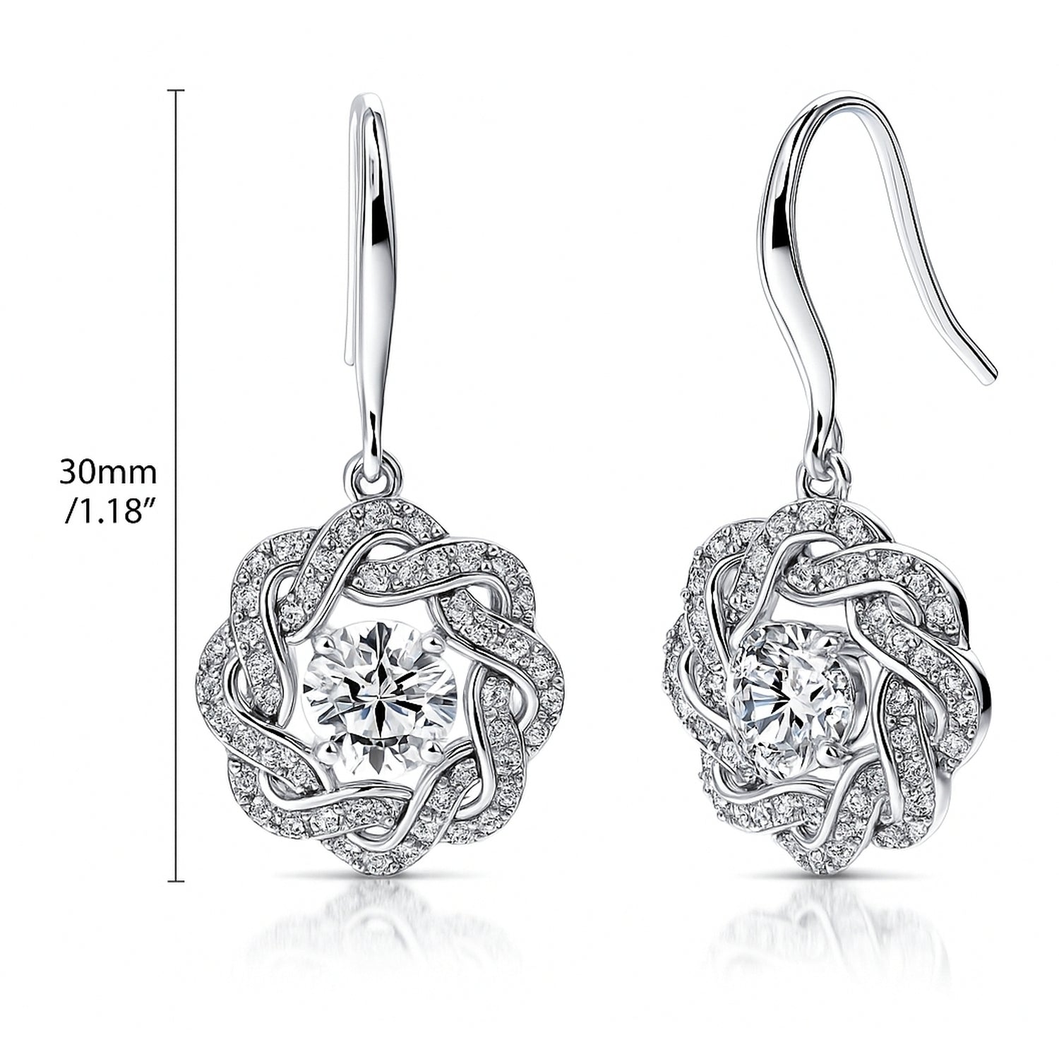 Flower Ribbon Wreath CZ Fish Hook Earrings in Sterling Silver, 4 of 6