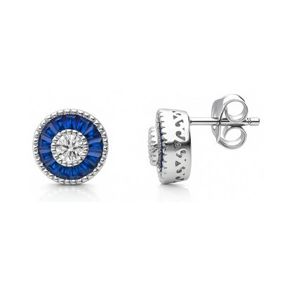Halo Art Deco Milgrain CZ Stud Earrings in Sterling Silver