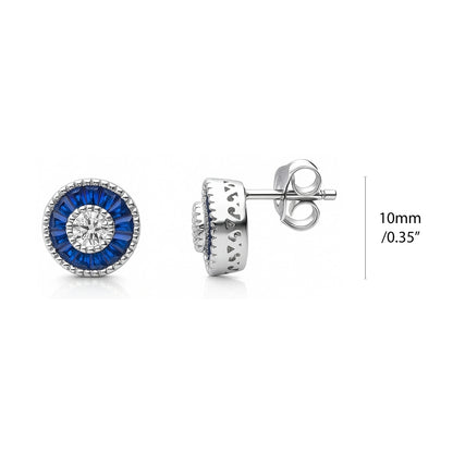 Halo Art Deco Milgrain CZ Stud Earrings in Sterling Silver