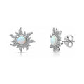 Sun Sunburst Halo Opal-White CZ Stud Earrings in Sterling Silver, Rhodium Plated