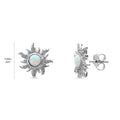 Front view of Sun Sunburst Simulated Opal CZ Stud Earrings in Sterling Silver, Rhodium Plated