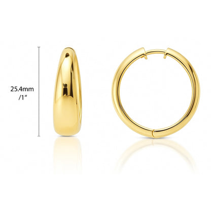 Dome Hoop Earrings in Gold Flashed Sterling Silver 1", 2 Pairs