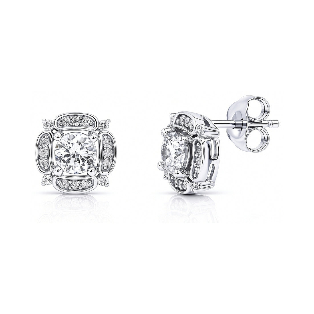 Flower Halo CZ Stud Earrings in Sterling Silver