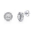 Flower Halo CZ Necklace and Earrings in Sterling Silver, Clear Color