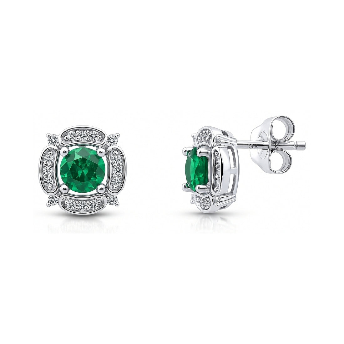 Flower Halo CZ Stud Earrings in Sterling Silver