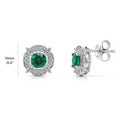 Flower Halo CZ Necklace and Earrings in Sterling Silver, Emerald Color