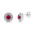 Flower Halo CZ Necklace and Earrings in Sterling Silver, Ruby Color