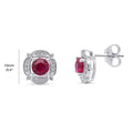 Front view of Flower Halo CZ Necklace and Earrings in Sterling Silver, Ruby Color