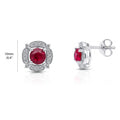Flower Halo CZ Necklace and Earrings in Sterling Silver, Ruby Color