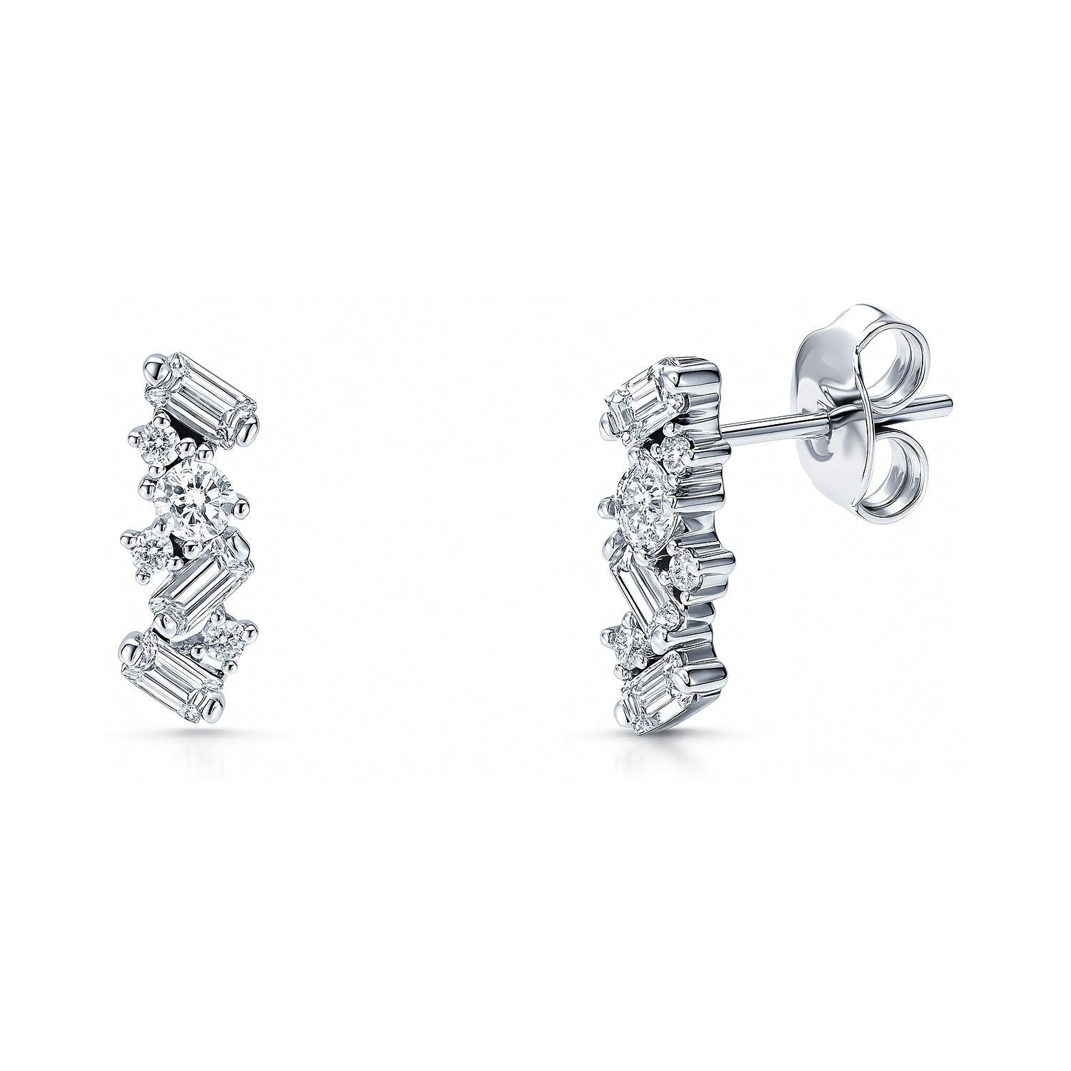 Cluster Bar CZ Stud Earrings in Sterling Silver, 1 of 4