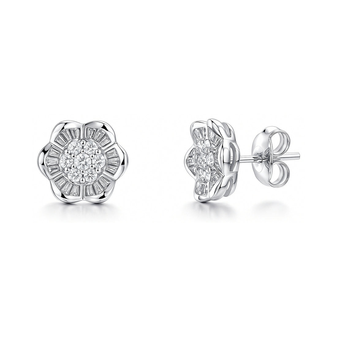 Flower CZ Stud Earrings in Sterling Silver