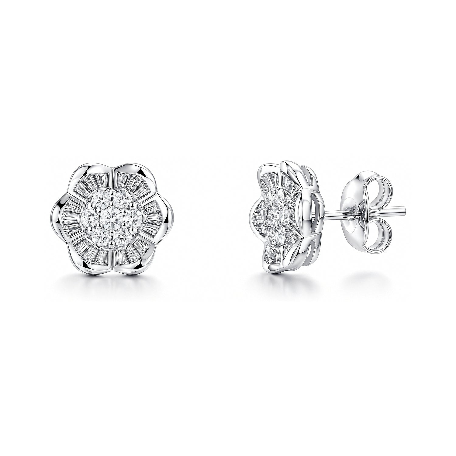 Flower CZ Stud Earrings in Sterling Silver