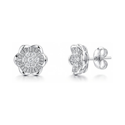 Flower CZ Stud Earrings in Sterling Silver