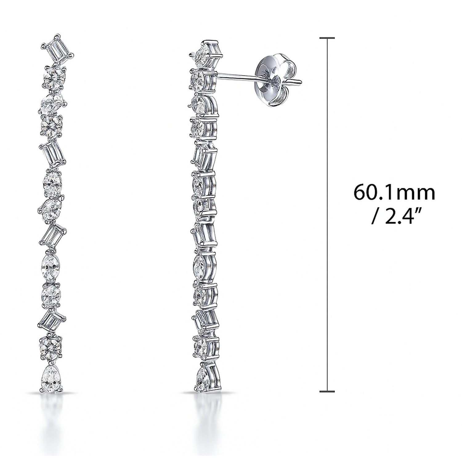 Cluster Bar CZ Chandelier Earrings in Sterling Silver, 4 of 4
