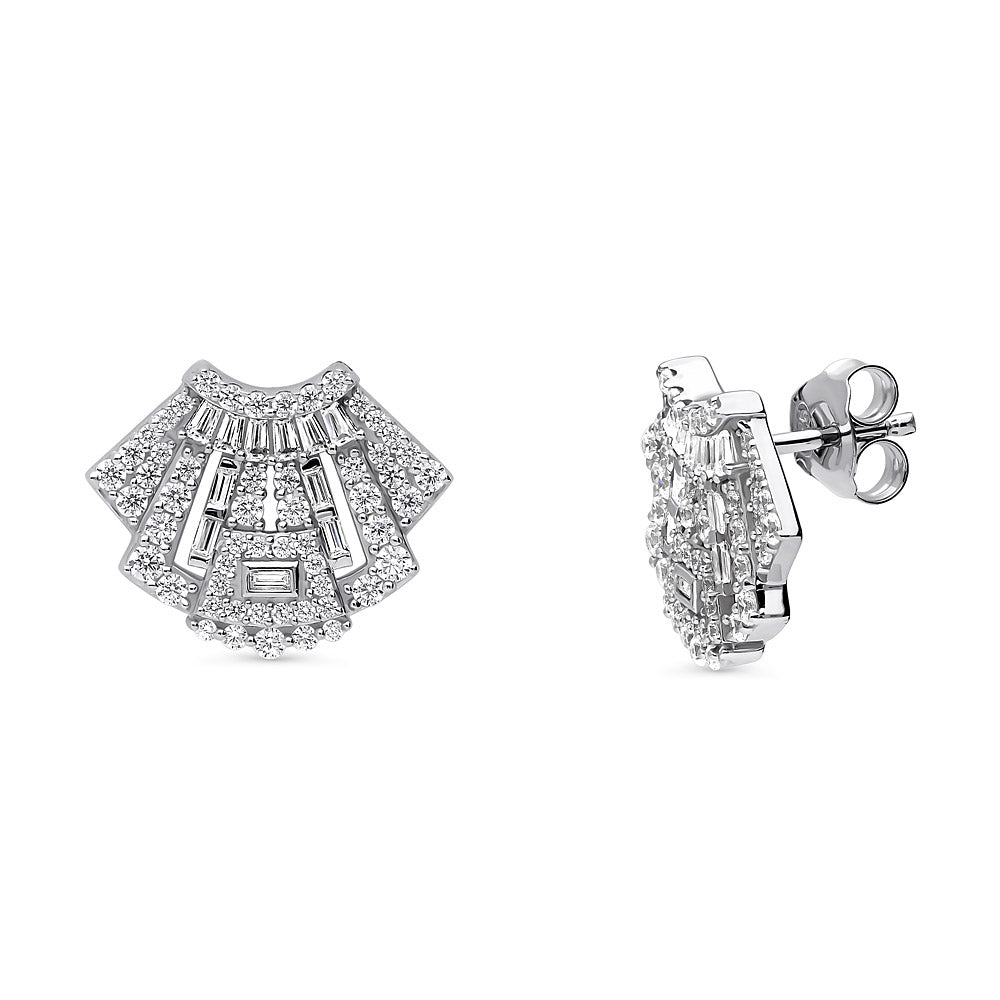 Art Deco CZ Stud Earrings in Sterling Silver