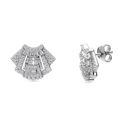 Art Deco CZ Necklace and Earrings in Sterling Silver