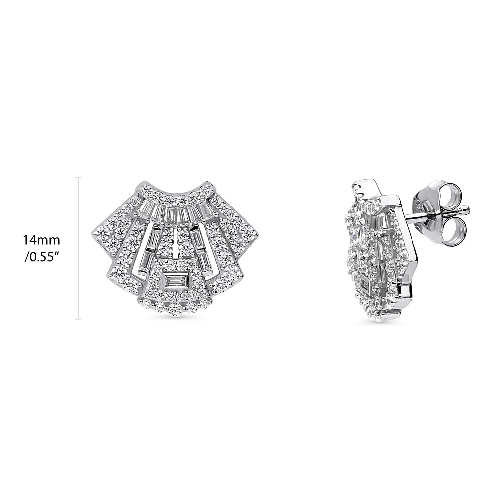 Art Deco CZ Stud Earrings in Sterling Silver