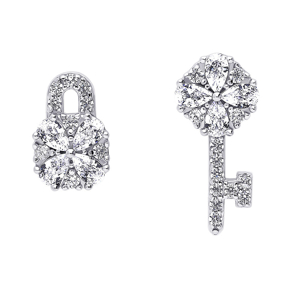 Key Key and Lock CZ Set in Sterling Silver, Clear Color