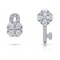 Key and Lock CZ Stud Earrings in Sterling Silver, Clear Color