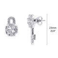 Front view of Key Key and Lock CZ Set in Sterling Silver, Clear Color