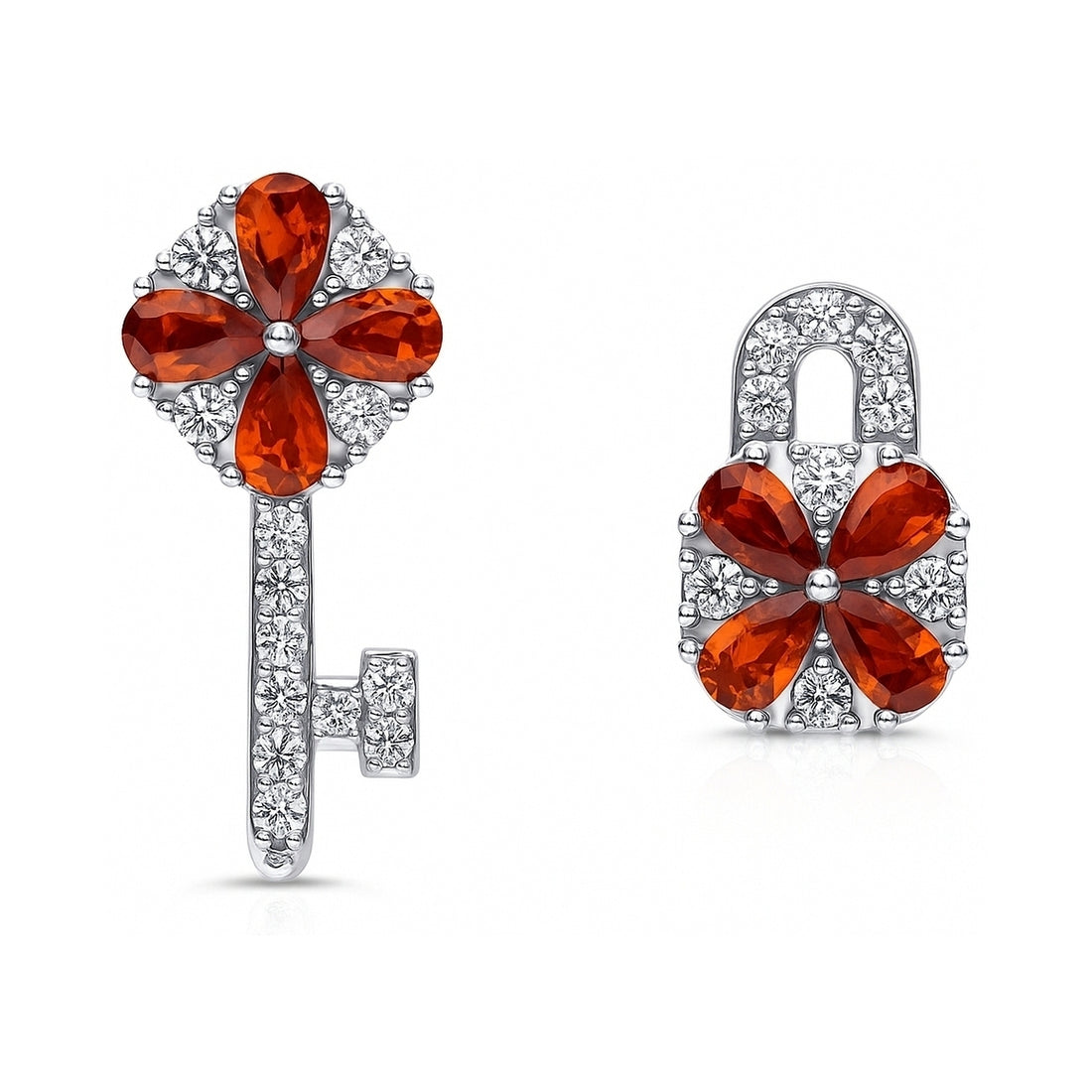 Key and Lock CZ Stud Earrings in Sterling Silver