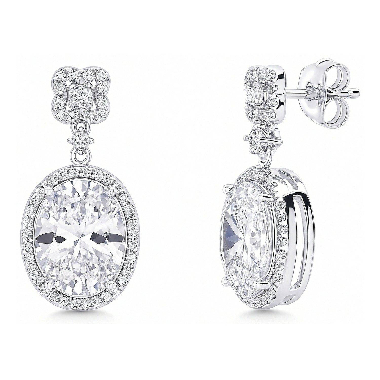 Halo Clover Oval CZ Set in Sterling Silver, Clear Color