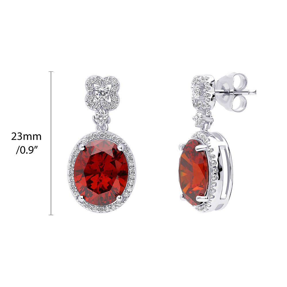 Front view of Halo Clover Oval CZ Set in Sterling Silver, Red Color