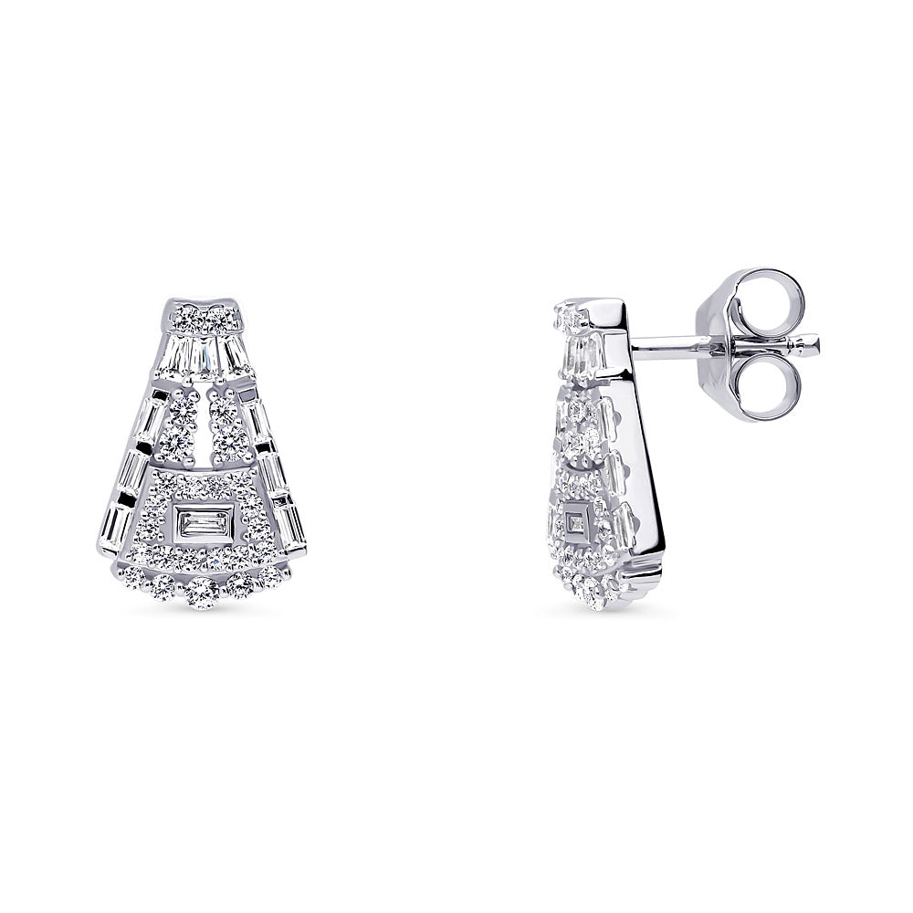 Art Deco CZ Stud Earrings in Sterling Silver, 1 of 4