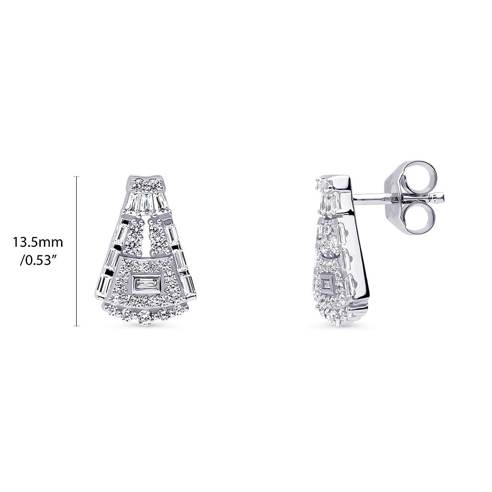 Front view of Art Deco CZ Stud Earrings in Sterling Silver, 4 of 4