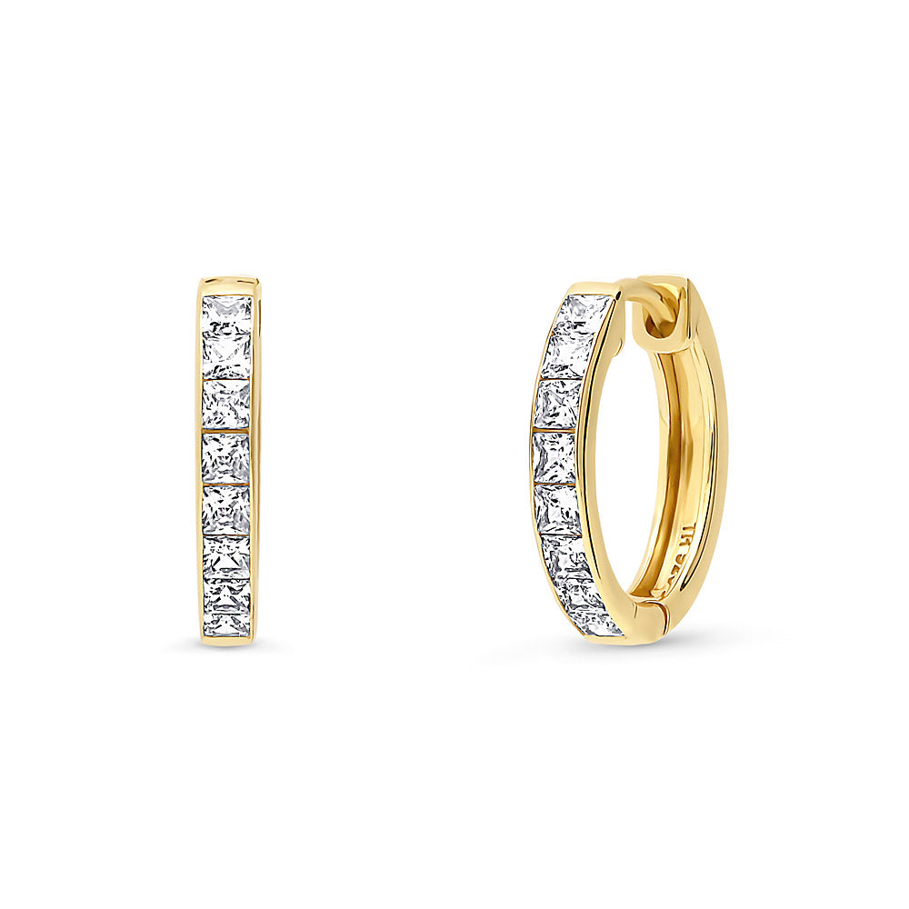 Bar CZ Medium Hoop Earrings in Gold Flashed Sterling Silver, 0.6 inch