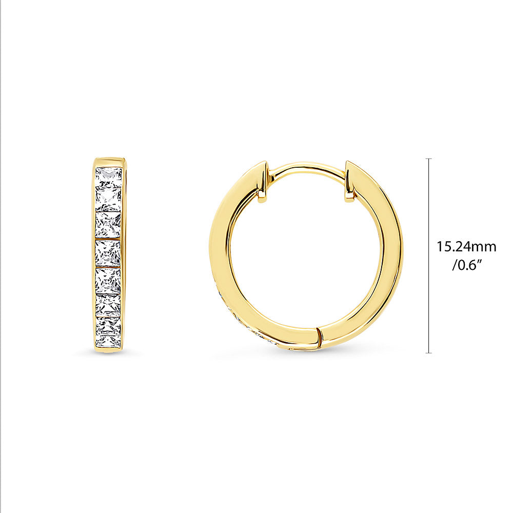 Front view of Bar CZ Medium Hoop Earrings in Gold Flashed Sterling Silver