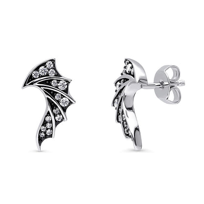 Bat Wings CZ Stud Earrings in Sterling Silver