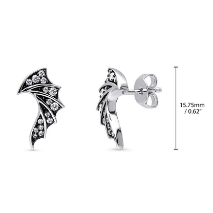 Bat Wings CZ Stud Earrings in Sterling Silver