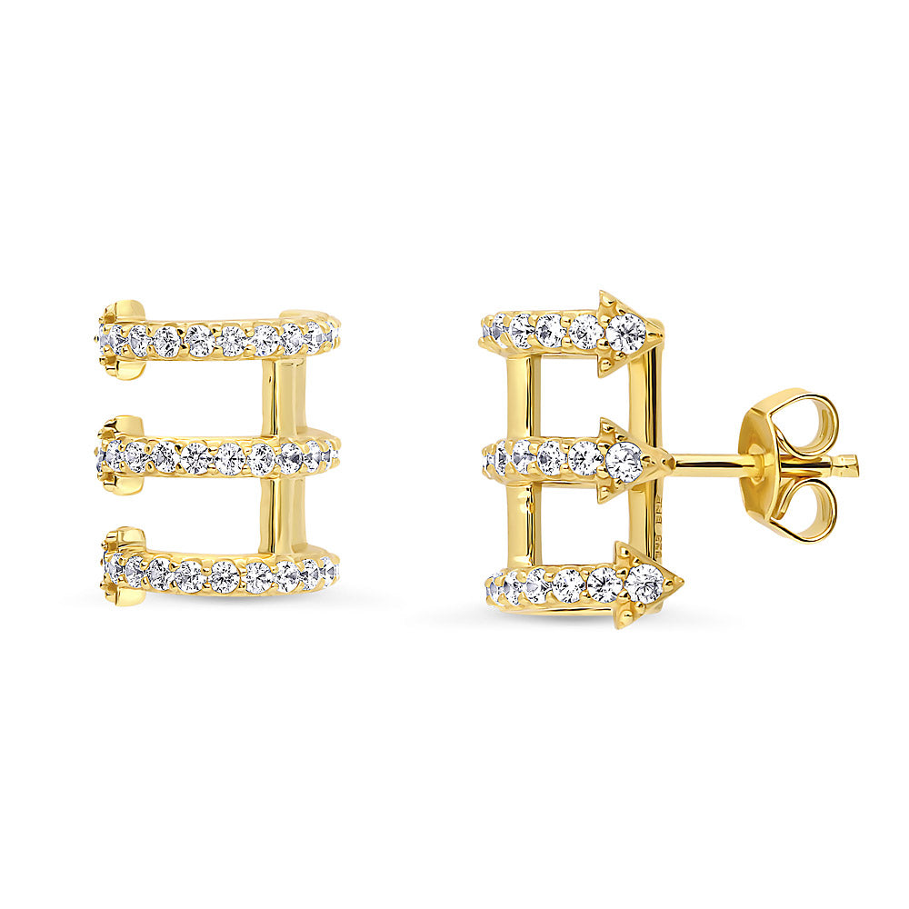 Bar CZ Stud Earrings in Gold Flashed Sterling Silver, 1 of 5