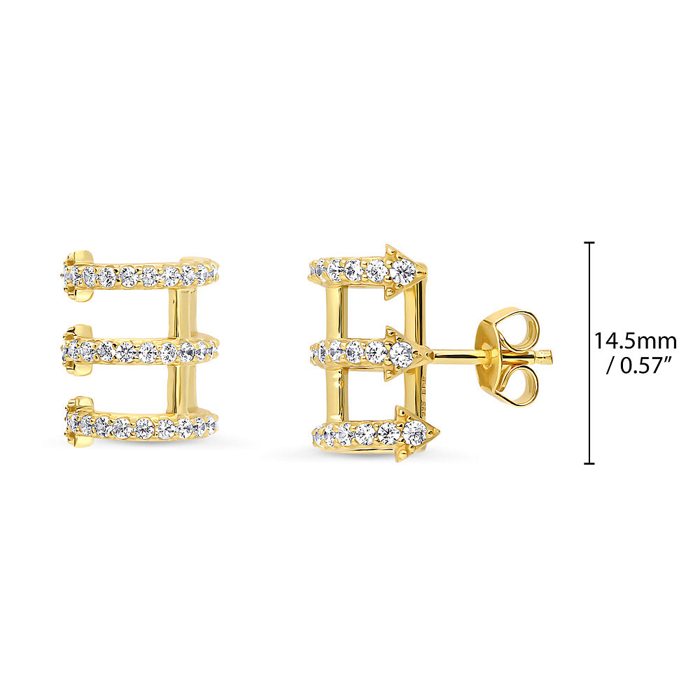 Front view of Bar CZ Stud Earrings in Gold Flashed Sterling Silver, 4 of 5