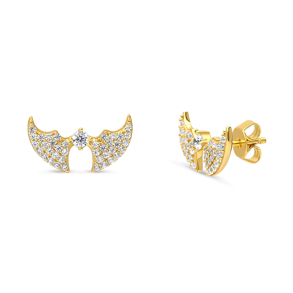 Bat CZ Stud Earrings in Gold Flashed Sterling Silver, 1 of 4