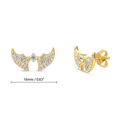 Bat CZ Stud Earrings in Gold Flashed Sterling Silver