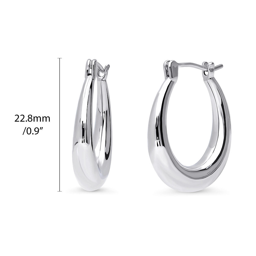 Front view of Oval Medium Hoop Earrings 0.9 inch, Silver-Tone