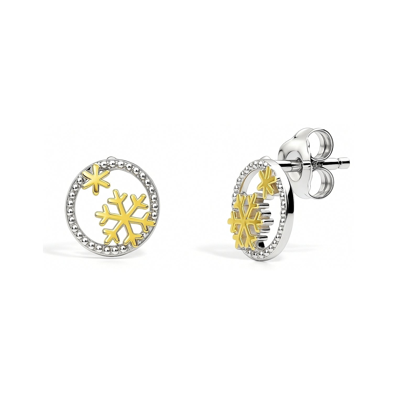 Snowflake Stud Earrings in Gold Flashed Sterling Silver, 1 of 2