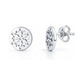 Snowflake Coin Stud Earrings in Sterling Silver, Rhodium Plated