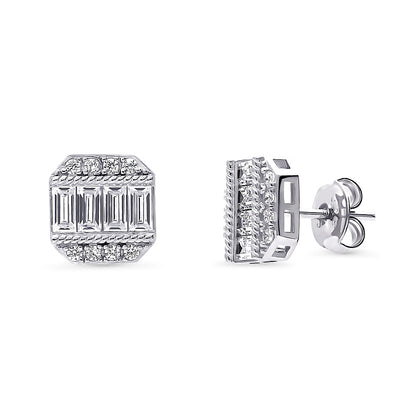 Art Deco CZ Stud Earrings in Sterling Silver