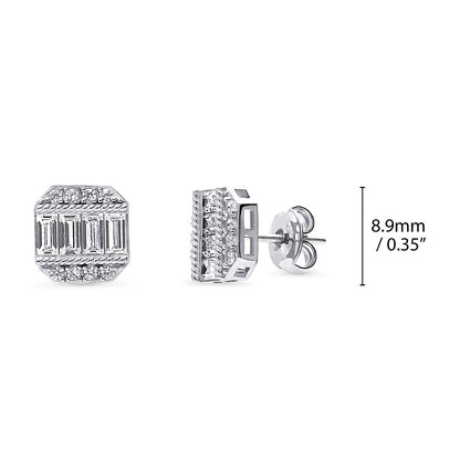 Art Deco CZ Stud Earrings in Sterling Silver
