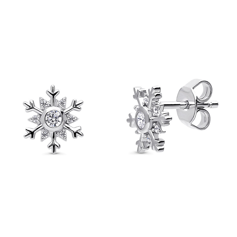 Snowflake CZ Stud Earrings in Sterling Silver, 1 of 3