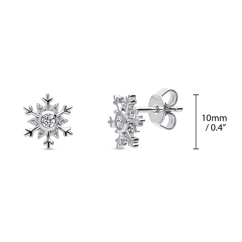 Front view of Snowflake CZ Stud Earrings in Sterling Silver, 3 of 3