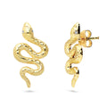 Snake CZ Stud Earrings in Sterling Silver, Yellow Gold Flashed