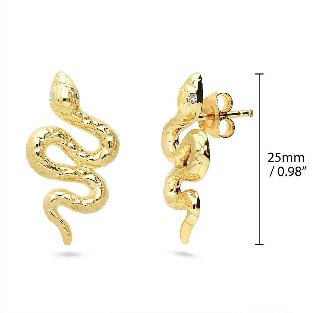 Front view of Snake CZ Necklace and Earrings in Sterling Silver, Yellow Gold Flashed