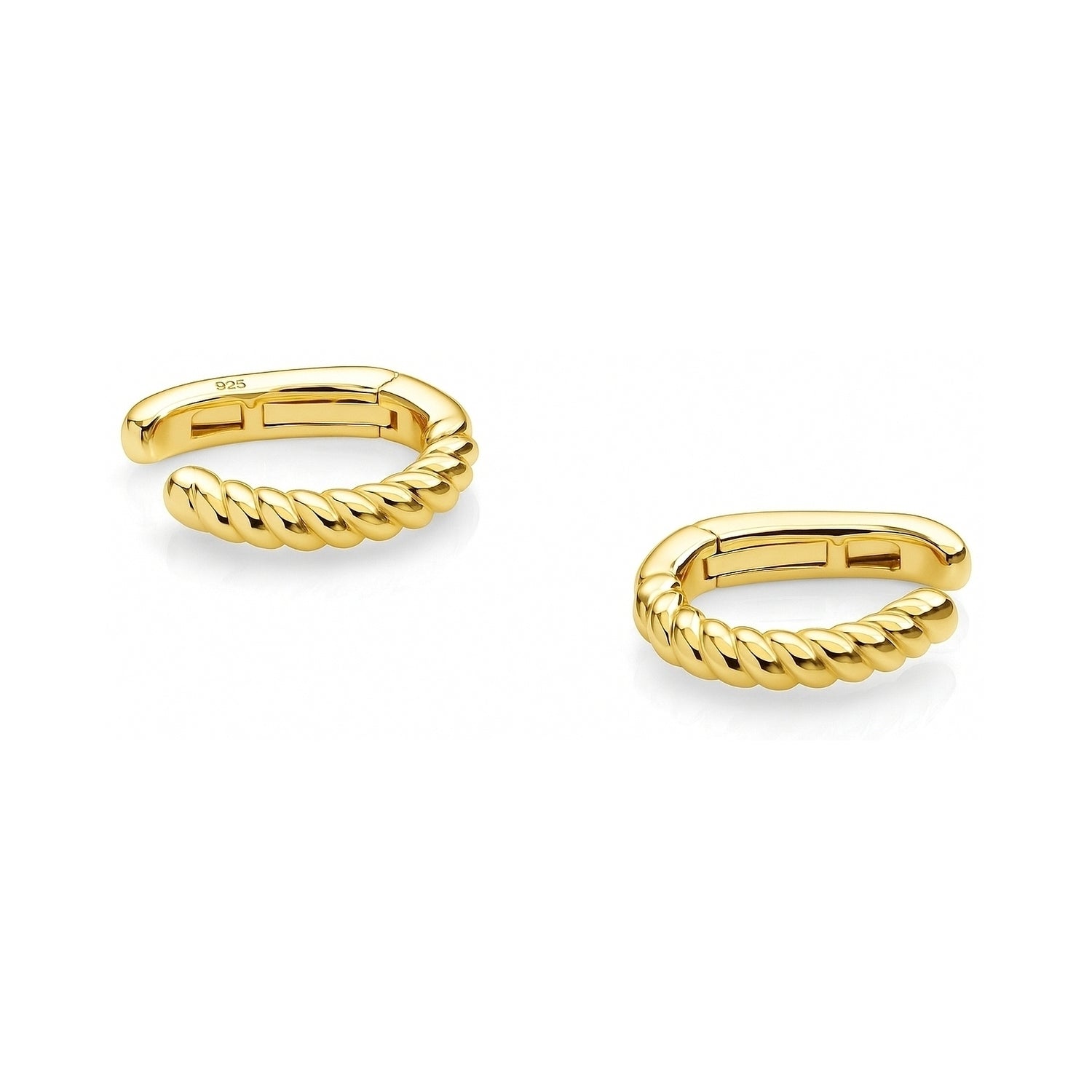 Cable Ear Cuff Cartilage Earrings in Sterling Silver, Yellow Gold Flashed